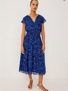 NWT Rails Mirielle Blue Printed Short Flutter-Sleeve Midi Dress
